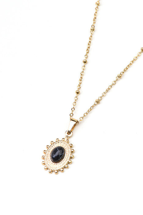 Kette Edelstahl vergoldet schwarzer Türkis 40+5cm