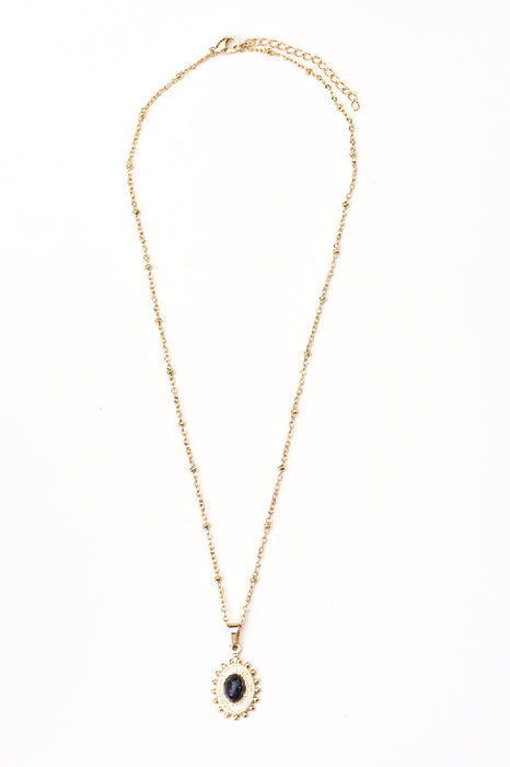 Kette Edelstahl vergoldet schwarzer Türkis 40+5cm