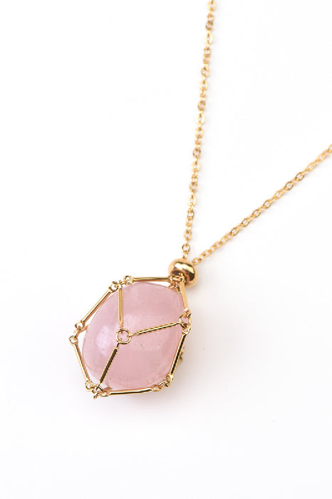 Kette Edelstahl vergoldet Rosenquarz mit Netz 45+5cm