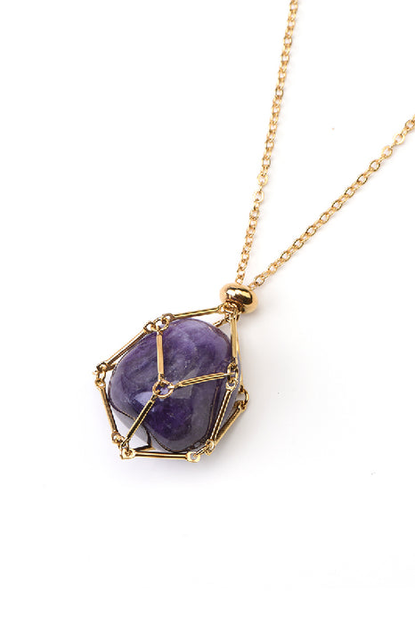 Chain stainless steel gold-plated amethyst with net 45+5cm