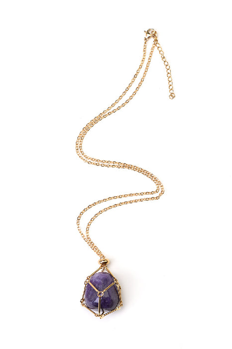 Chain stainless steel gold-plated amethyst with net 45+5cm