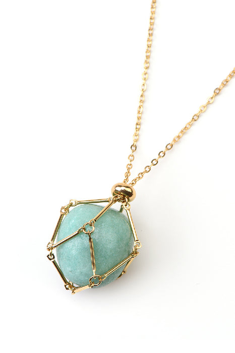 Kette Edelstahl vergoldet grüner Aventurin mit Netz 45+5cm