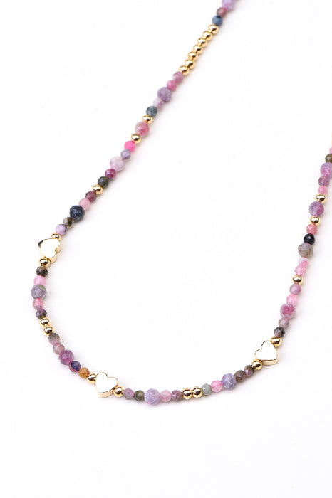 Gold-plated stainless steel necklace with rainbow tourmaline, 40+5cm