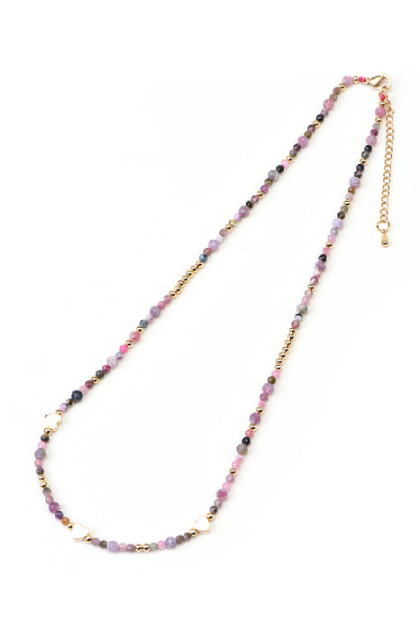 Gold-plated stainless steel necklace with rainbow tourmaline, 40+5cm