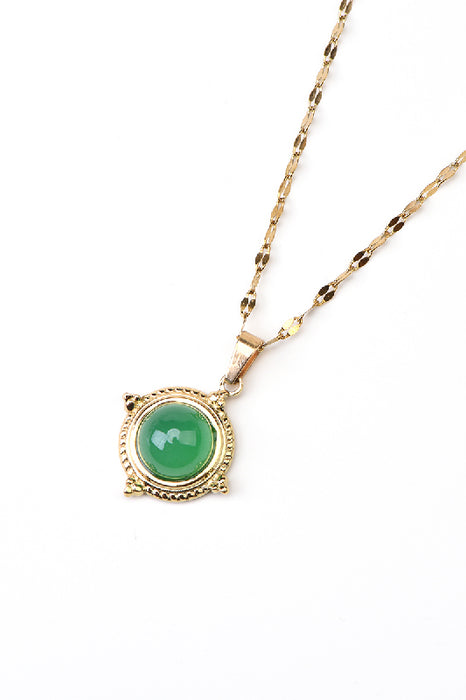 Kette Edelstahl vergoldet grüner Achat gefasst 40+5cm