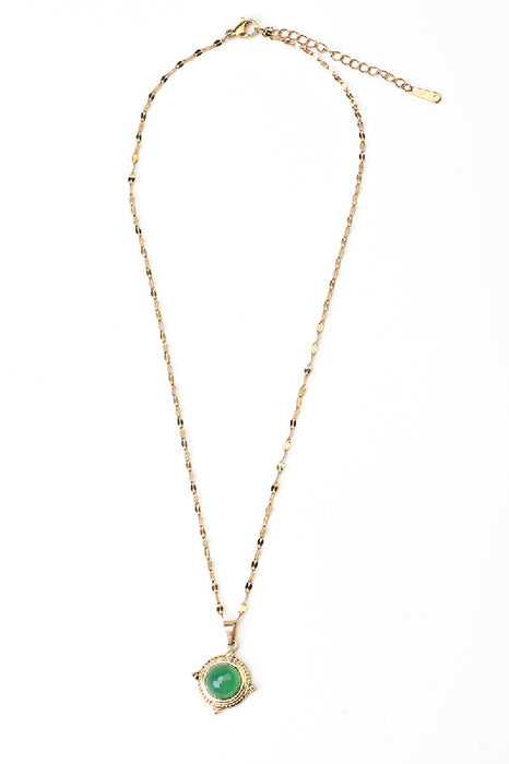 Kette Edelstahl vergoldet grüner Achat gefasst 40+5cm