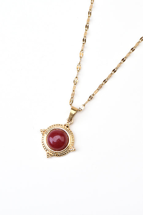 Kette Edelstahl vergoldet roter Jasper gefasst 40+5cm