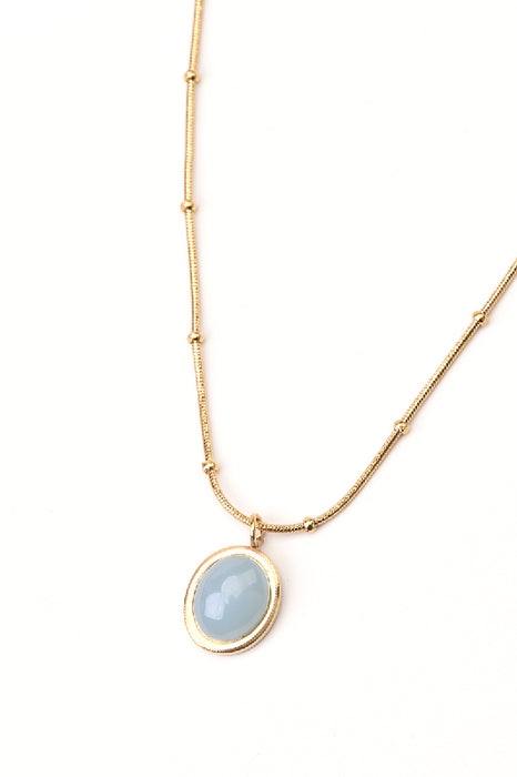 Gold-plated stainless steel necklace with aquamarine, 40+5cm