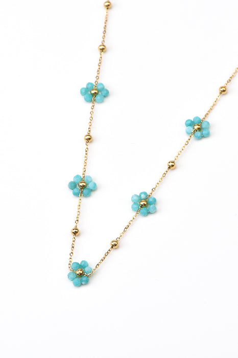 Chain stainless steel gold-plated blue amazonite flower-shaped 40+5cm