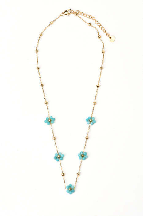 Chain stainless steel gold-plated blue amazonite flower-shaped 40+5cm