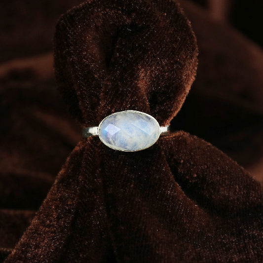 Bague argent pierre de lune arc-en-ciel