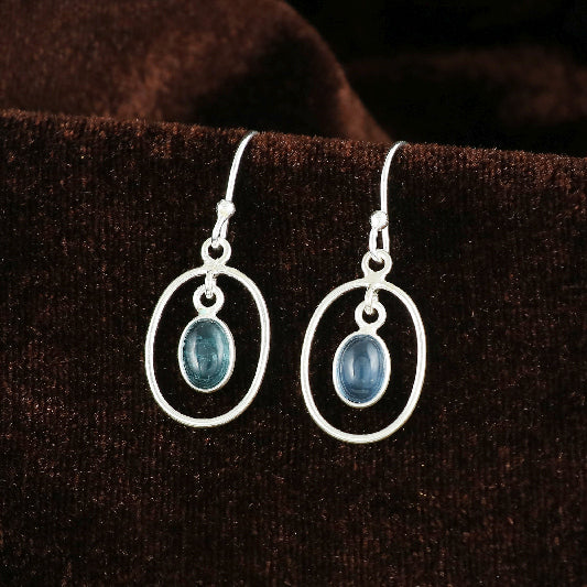 Silver earring circle with apatite