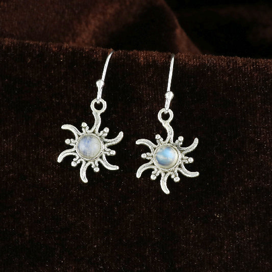 Silver earring rainbow moonstone