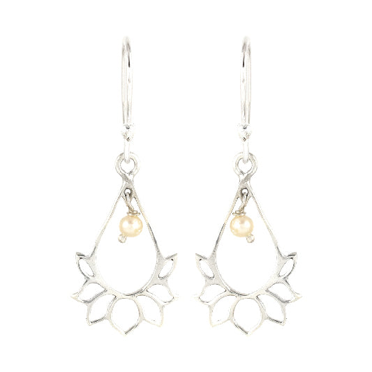 Boucle d'oreille en argent fleur de lotus avec perle