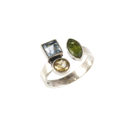 Silberring Citrin, Peridot, blauer Topaz