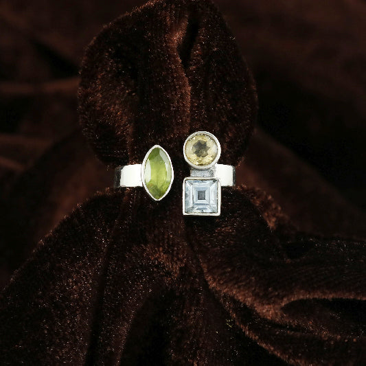 Silberring Citrin, Peridot, blauer Topaz