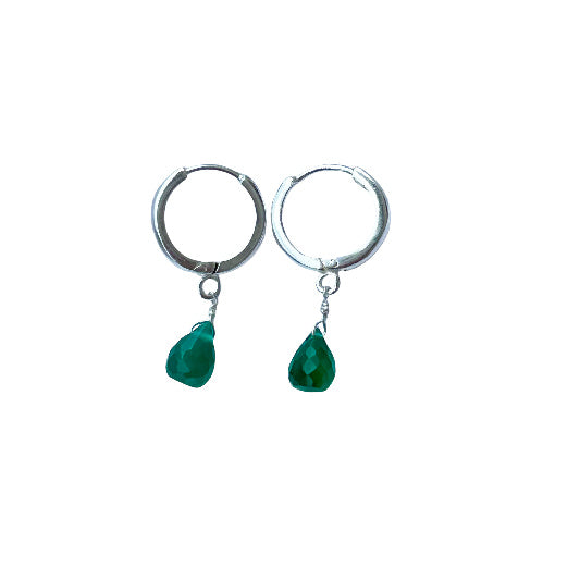 Silver earring green onyx 12 mm