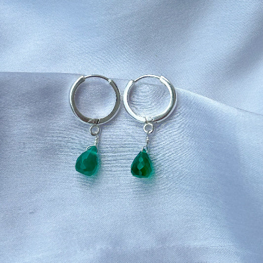 Silver earring green onyx 12 mm