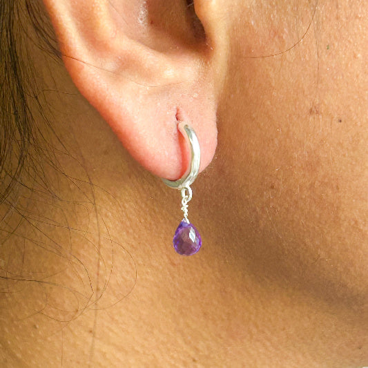Boucle d'oreille argent améthyste 12 mm