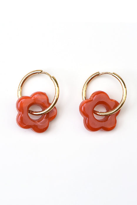 Ohrring Edelstahl / Resin kleine Blume rot