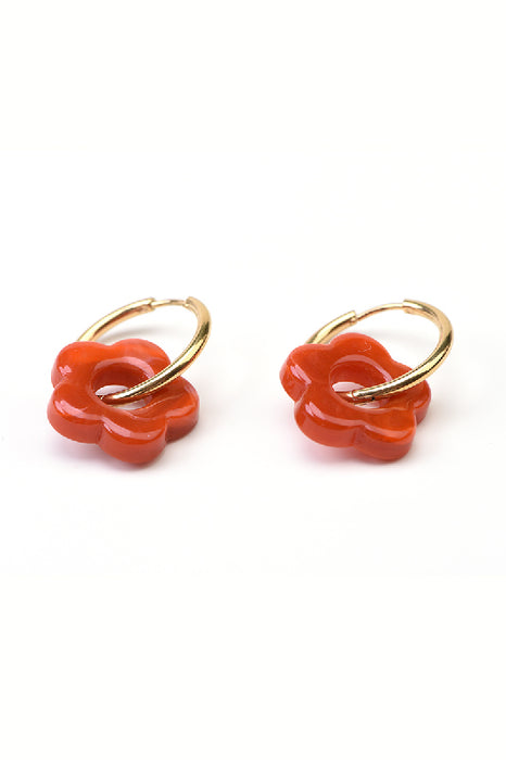 Ohrring Edelstahl / Resin kleine Blume rot