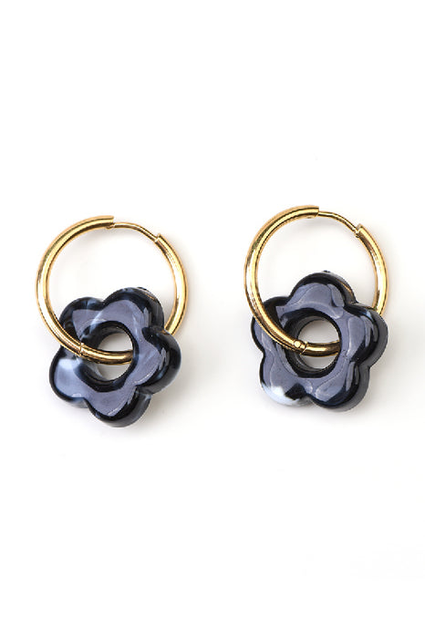 Ohrring Edelstahl / Resin kleine Blume schwarz