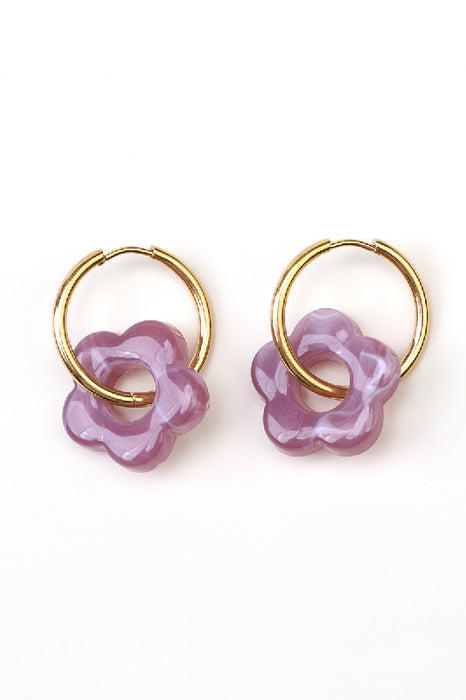 Ohrring Edelstahl / Resin kleine Blume violett