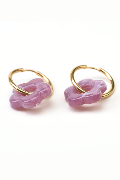 Ohrring Edelstahl / Resin kleine Blume violett