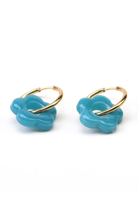 Ohrring Edelstahl / Resin kleine Blume petrol