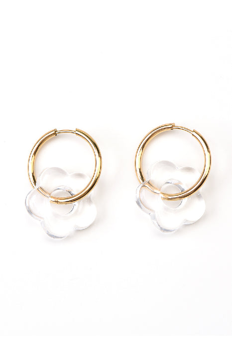 Ohrring Edelstahl / Resin kleine Blume klar