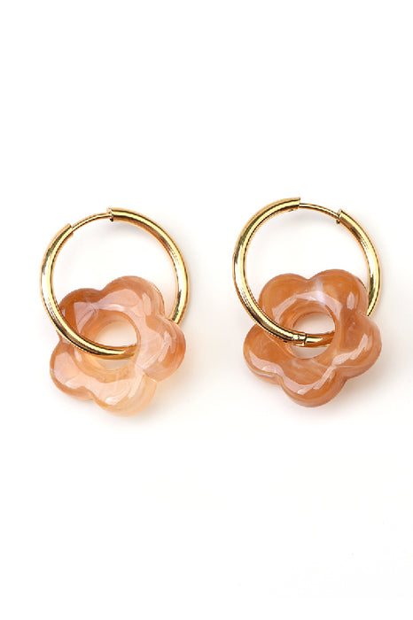 Boucle d'oreille acier inoxydable / résine petite fleur marron