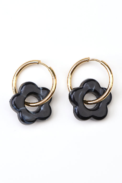 Ohrring Edelstahl / Resin kleine Blume navy