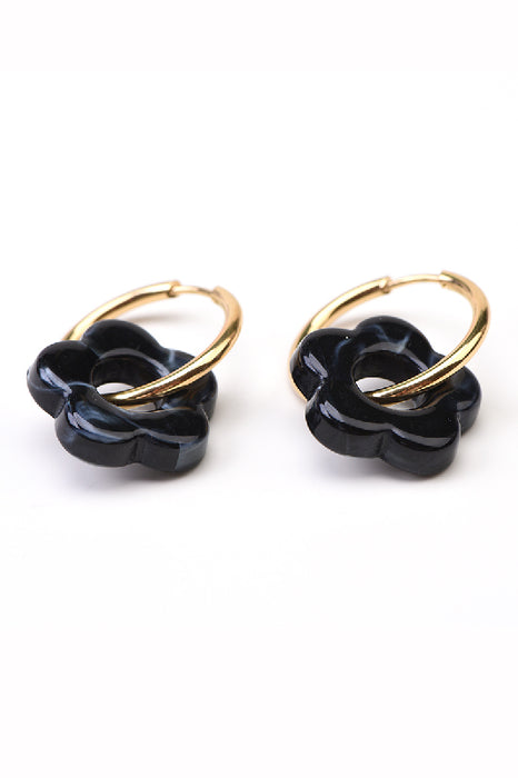 Ohrring Edelstahl / Resin kleine Blume navy