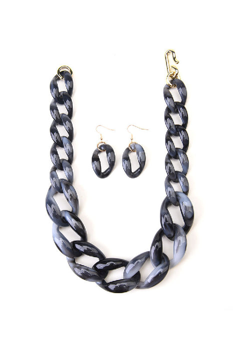 Collier en résine tressée, noir/gris, 50 cm