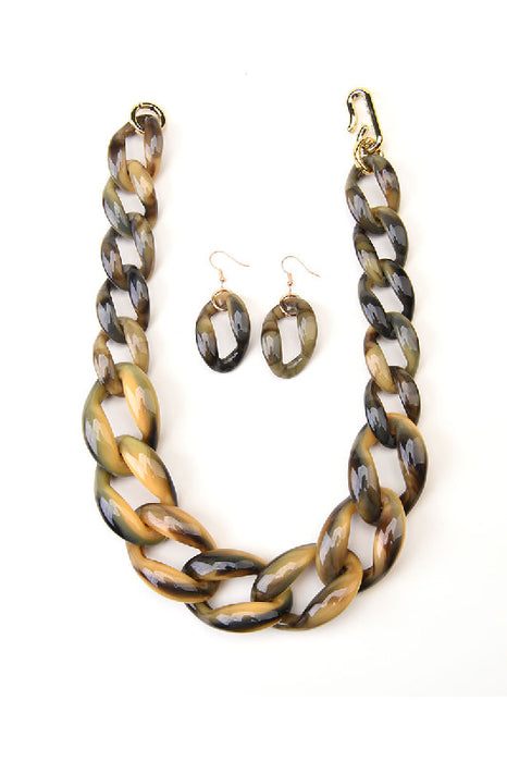 Collier en résine tressée, jaune/noir, 50 cm