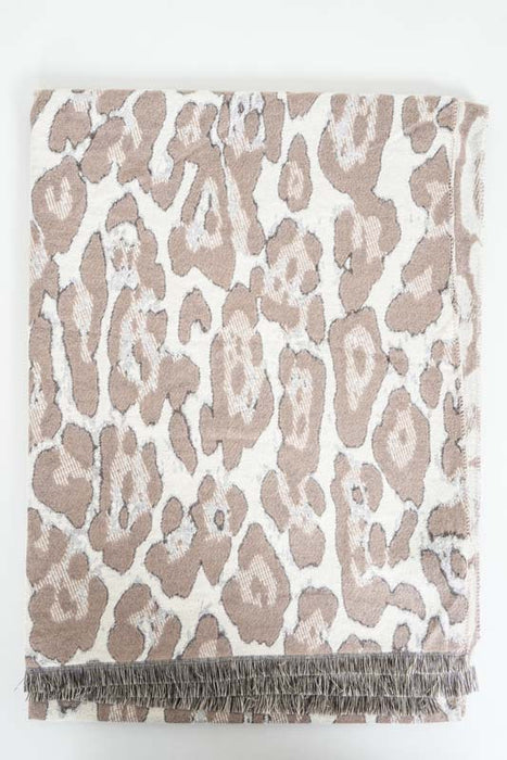 Écharpe viscose/laine imprimé animalier camel/noir 65x185cm