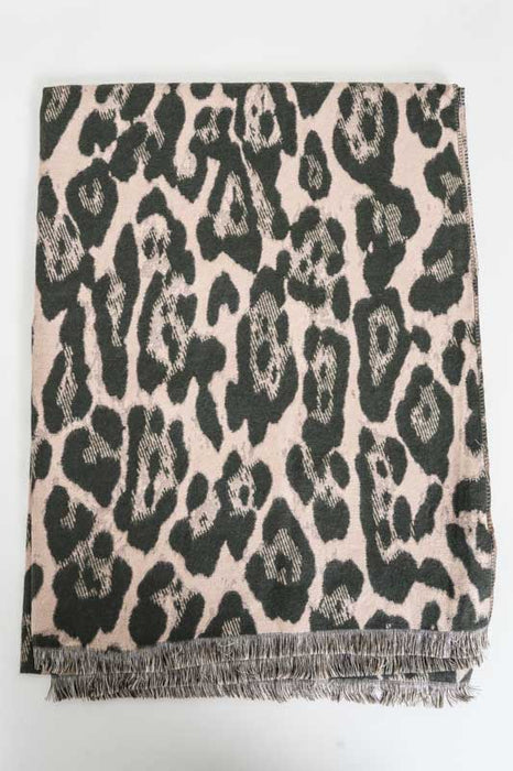 Écharpe viscose/laine imprimé animalier camel/olive 65x185cm