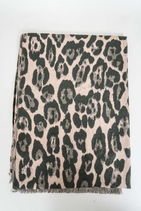 Écharpe viscose/laine imprimé animalier camel/olive 65x185cm