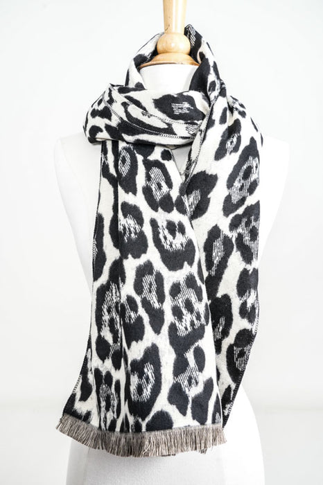 Scarf viscose/wool animal print beige/black 65x185cm