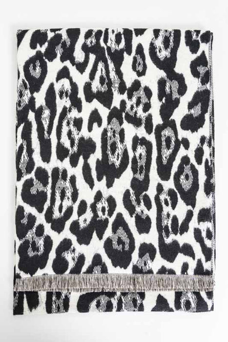 Scarf viscose/wool animal print beige/black 65x185cm
