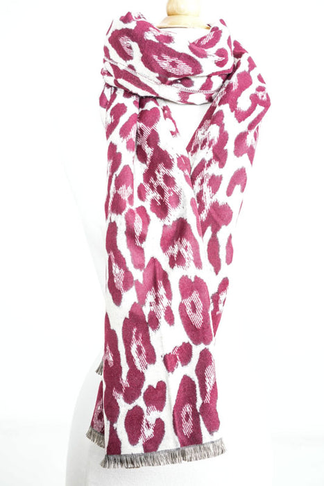 Scarf viscose/wool animal print beige/dark red 65x185cm