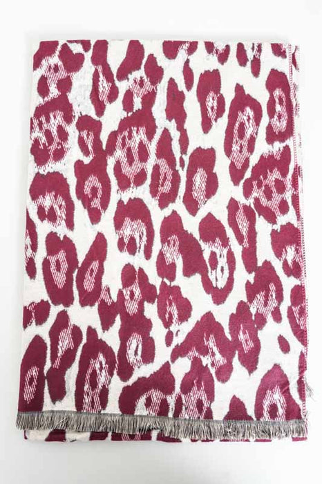Scarf viscose/wool animal print beige/dark red 65x185cm