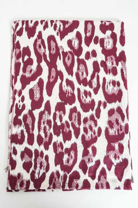 Scarf viscose/wool animal print beige/dark red 65x185cm