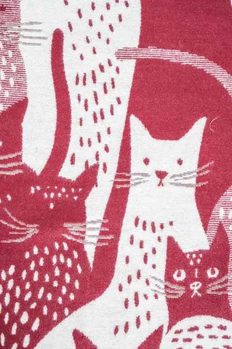 Écharpe viscose/laine chats rouge/beige 65x185cm