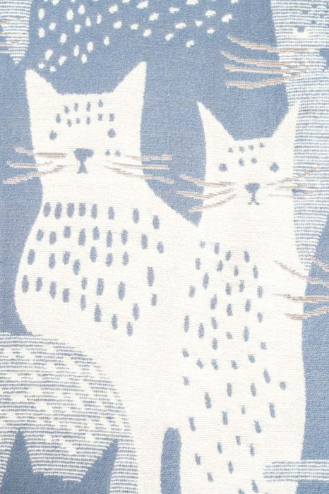 Écharpe viscose/laine chats bleu denim/beige 65x185cm