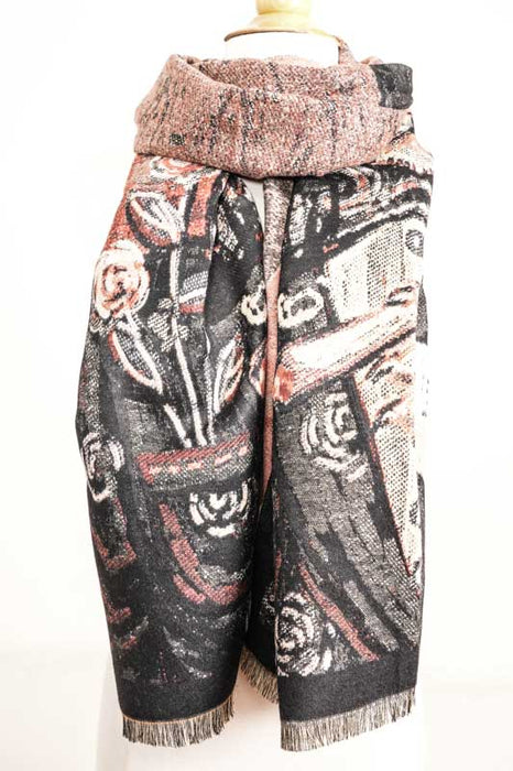 Écharpe viscose/laine motifs animaux assortis 65x185cm