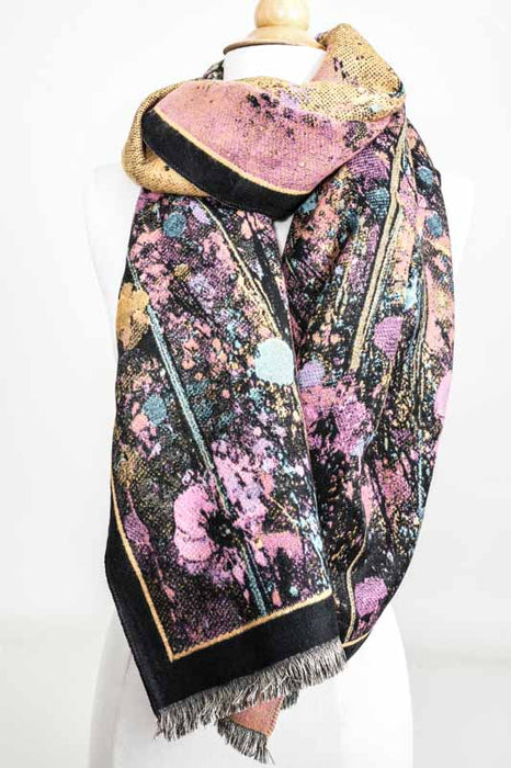 Écharpe viscose/laine motifs végétaux assortis 65x185cm