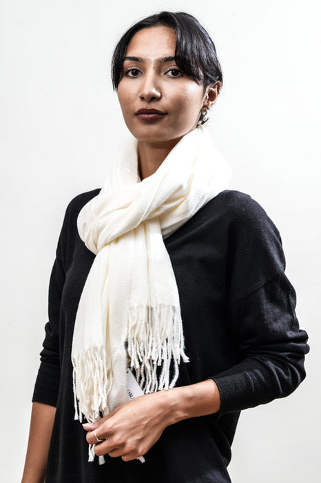 Écharpe viscose/laine blanc cassé 80x185cm