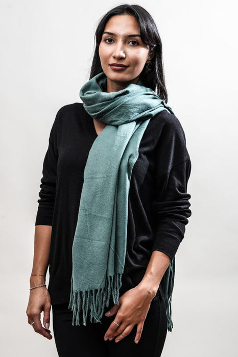 Écharpe viscose/laine vert mousse 80x185cm