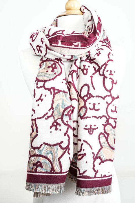 Écharpe viscose/laine chiens beige/rouge foncé/multicolore 65x180cm